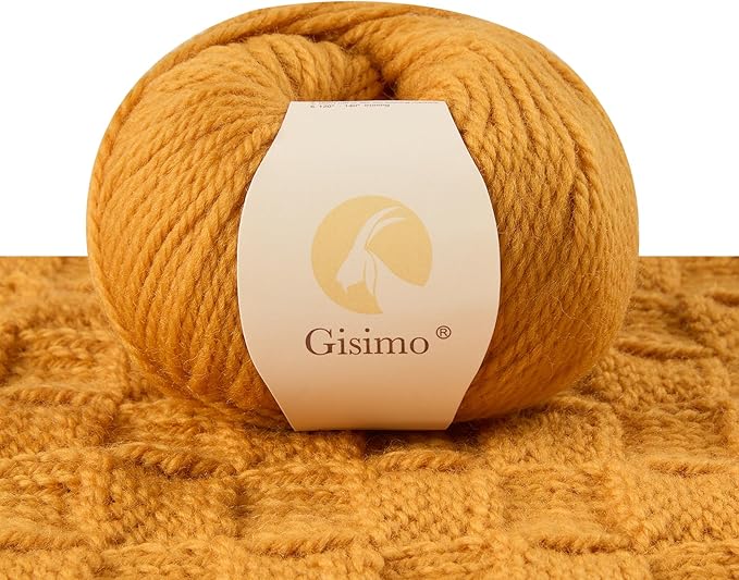 100% Merino Wool Yarn 3-Ply Luxurious and Soft Yarn for Hand Knitting & Crocheting (Autumn Yellow,1Ball)