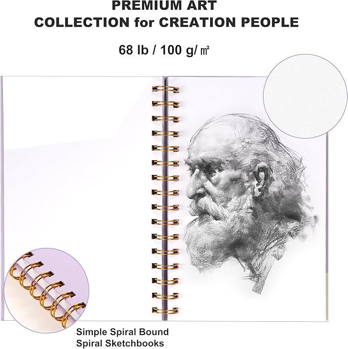 Yoment 2 Pack 5.5" x 8.5" Sketchbook for Drawing Small Spiral Bound Sketch Pad for Kids Hardcover Sketch Book(68lb/100gsm) Artist Drawing Blank Notebook for Painting with Pencil, Pink&Purple