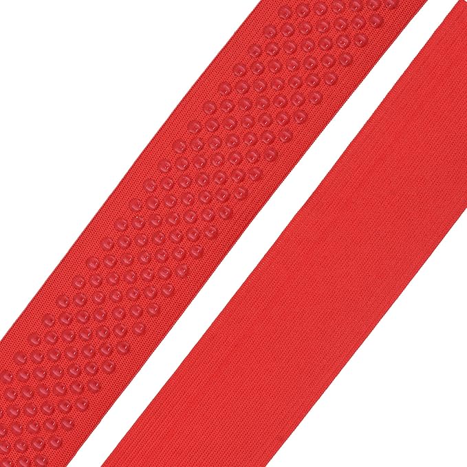Mandala Crafts 1.5 Inch Elastic Silicone Gripper Tape for Clothing - 10 Yds Dotted Non Slip Elastic Band for Sewing - Red Silicone Flat Fabric Stretchy Ribbon Straps