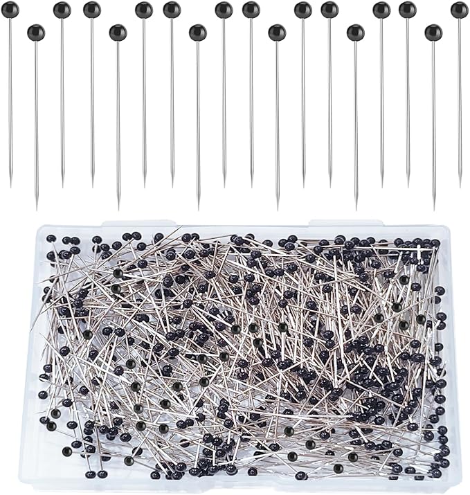 Sunenlyst Sewing Pins, 500 Pcs Straight Pins Ball Glass Head Pin with 1.5 Inch, Quilting Pins for Fabric, Black Pin for Jewelry DIY, Craft and Sewing Supplies