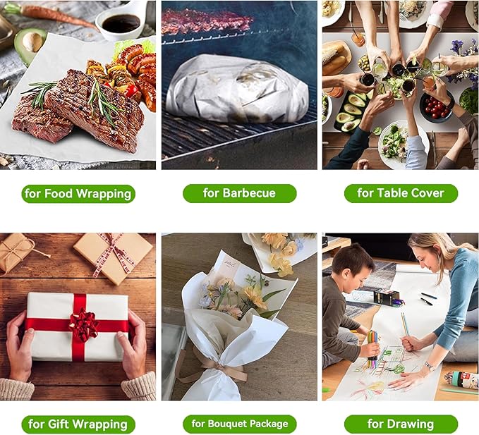Butcher Paper Roll 12" x 164ft, White Kraft Wrapping Paper 80GMS for BBQ Smoker Freezing Grilling Meat, Unbleached & Unwaxed & Uncoated, Perfect as Craft/Drawing/Gift Package Paper/Table Cover
