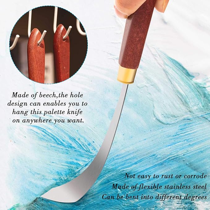 Painting Knife Set Painting Mixing Scraper Stainless Steel Palette Knife Painting Art Spatula with Wood Handle Art Painting Knife Tools for Oil Canvas Acrylic Painting (2 Pieces)