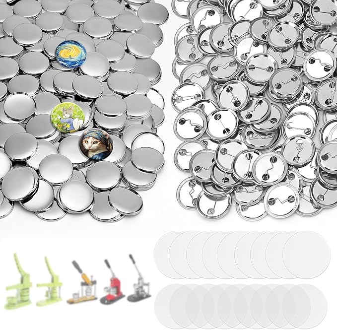 200Set 1.26 Inch Button Maker Supplies, 32mm Button Supplies Parts, Approx. 1.25 Inch Metal Blank Badge Parts with Blank Paper for Maker Machine Pin Maker Press