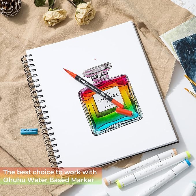 Ohuhu Mix Media Pad, 11.6"x9.6" Mixed Media Art Sketchbook, 120 lb/200 gsm Heavyweight Papers, 62 Sheets/124 Pages, Spiral Bound Mixed Media Paper Pad for Acrylic, Painting Christmas Gift