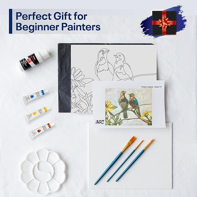 Painting4Real DIY Art Painting Kit for Adults – Learn to Paint Summer Birds with Video Tutorials – 9 Pieces Acrylic Paint Set for Adults –Perfect Christmas Crafts & Holiday Gifts for Art Lovers