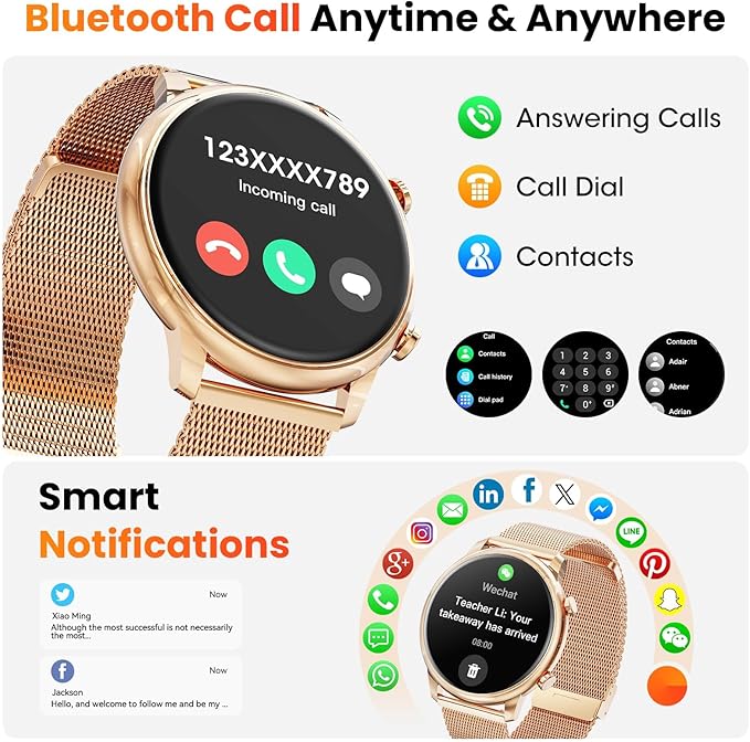 Hwagol Smart Watches for Women Android Phones iPhone Compatible(Bluetooth Call),1.39'' Round Fitness Tracker Heart Rate/SpO2/Sleep Monitor,100+Sport Modes Pedometer