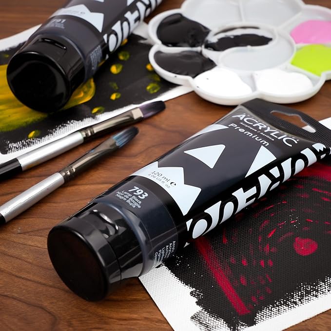 AUREUO Black Acrylic Paint Set, 4 Fl Oz / 120ml 2 Tubes Set, Rich Pigment Art Craft Paints for Canvas, Rocks, Wood, Ceramic, Fabric