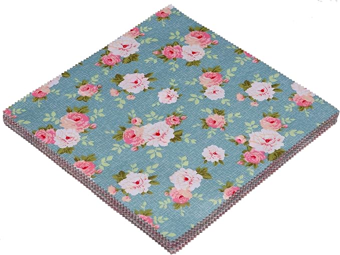 Hanjunzhao 42Pcs 10" Layer Cake Fabric - Vintage Floral Print Cotton Fabric Squares 10x10, Layer Cakes 10 inch Squares for Quilting, Sewing, Quilts, and Crafts - Retro Floral