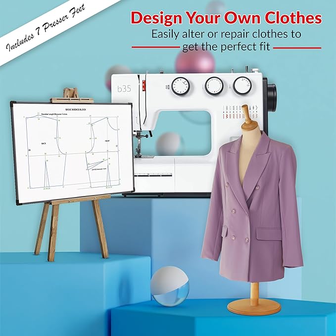 Bernette B35 Sewing Machine with 23 Built-In Stitches, 5mm Stitch Width, Front-Loading Hook, 1-Step Buttonhole, and 10 Free Bobbins
