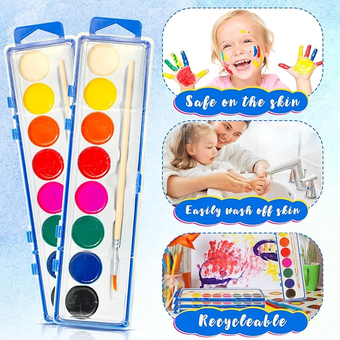 42 Pack Watercolor Paint Set for Kids - 8 Washable,Bright Colors with Paintbrush Watercolor Paint Bulk for Kids Party Favors,Classrooms Supplies,Art Lessons