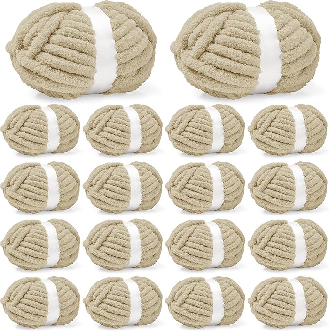 Inhand 18 Pack Chunky Chenille Yarn for Crocheting–30.6 Yards, 7.7oz, Soft Fluffy Thick Yarn,Gifts for Women/Grandma/Men Birthday Christmas Unique,Hand Knitting for Blankets&DIY Crafts (Khaki)