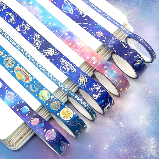 24 Rolls Washi Tape Set - Gold Foil Galaxy Decorative Masking Tape Constellation,Stars,Celestial,Adhesive Tape for Bullet Journal,Diy Craft,Scrapbooking Supplies,Gift Wrapping,Party decoration
