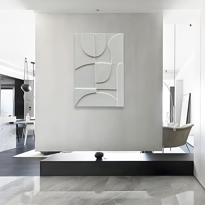 Limiyer Art White Abstract Texture Art Oil Painting 36x24 Inch Modern Minimalist Wall Decoration