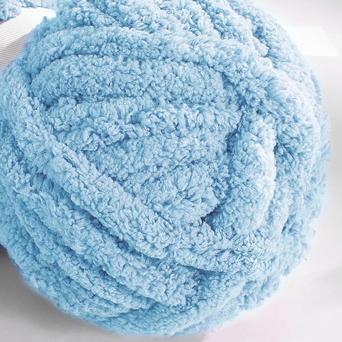 HOMBYS Sky Blue Chunky Chenille Yarn for Hand Knitting,Fluffy Soft Jumbo Yarn Crocheting,Super Bulky Big Yarn for Chunky Blanket,Large Thick Arm Knitting Yarn,8 Pack Plush Yarn