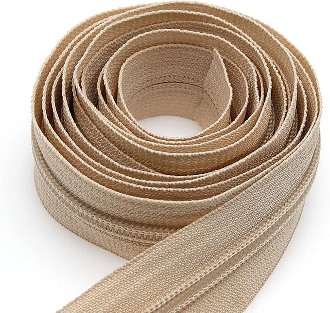 Leekayer #5 Beige Nylon Coil Zippers by The Yards Bulk 10 Yards with 25pcs Sliders for DIY Tailor Sewing Craft,Bag,Luggage,Dress,Sofa Cushion,Pillow(Beige)