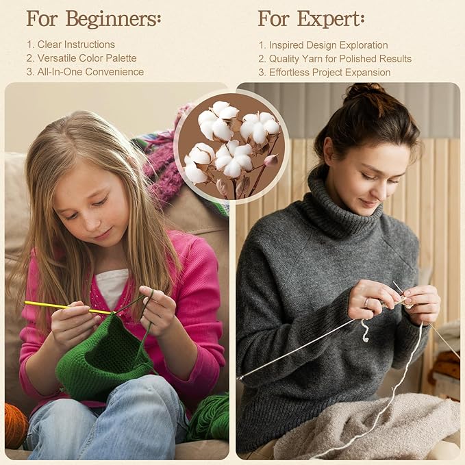 Katech 20 Skeins Cotton Yarn for Crocheting-55% Cotton 45% Acrylic-4 Medium (Worsted)-Super Soft Milk Cotton Yarn-Great Crochet and Knitting Starter Kit for Colorful Craft（Color B）