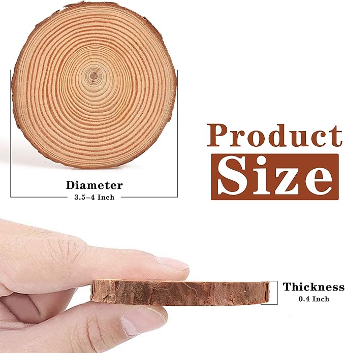 Unfinished Natural Wood Slices 30Pcs 3.5-4 Inch Round Wood Discs for Crafts Wood Christmas Ornaments,Wedding Centerpieces Paintings DIY Crafts Disc Coasters
