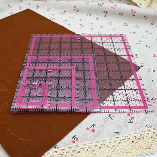 Quilting Rulers,Sewing Rulers,4 Piece Quilting Square Templates Red(2.5"X2.5",4.5"X4.5",6"X6",9.5"X9.5")