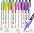 JusArt Outline Sparkle Markers, 18 Metallic Shimmer Pens for Adult Coloring, Cool Fun Drawing Supplies for Christmas, Easter, Halloween