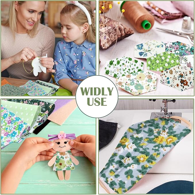 Kinlop 600 Pcs 4 x 4 Inch Cotton Fabric Square Precut Quilting Squares Printed Floral Patchwork Fabric Bundles for DIY Craft Sewing Clothing Accessory(Green)