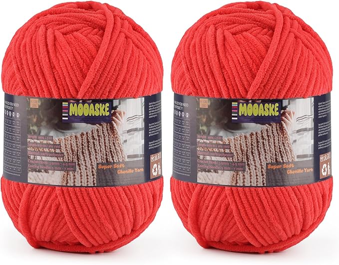 2 Skeins Fluffy Chenille Yarn for Crocheting - Baby Blanket Yarn for Knitting - Velvet Yarn for Amigurumi Crochet, Ultra Soft Yarns Total Weight 400g/14oz, Total Length 480m/524yard