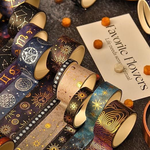 36 Rolls Galaxy Washi Tape Pack Stars Arts Adhesive Tapes Gold Silver Foil Decorative Masking Tape Sets for Craft, Kids, Scrapbook, DIY, Gift Wrapping (Constellation 36 Rolls)
