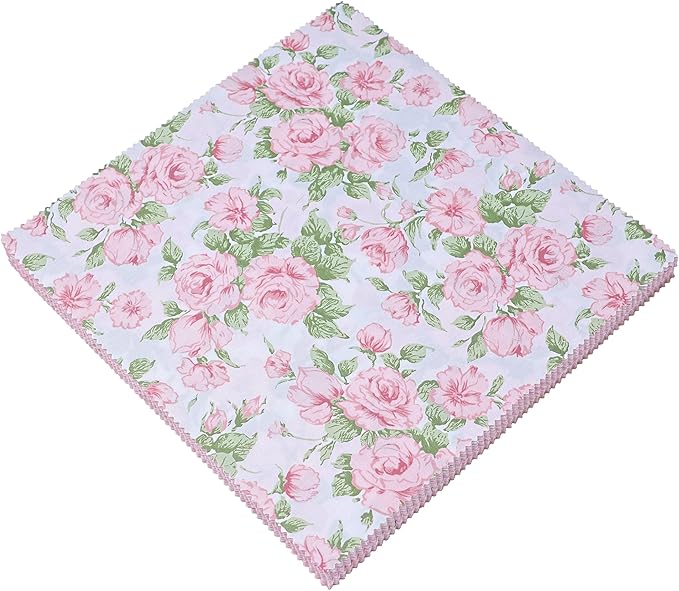 Layer Cake Fabric for Quilting 10 inch, Precut Fabrics Square 10x10 inch for Quilting, Print Pink Cotton Quilt Fabric Squares Bundles for Sewing DIY Patchwork Craft(42Pcs)