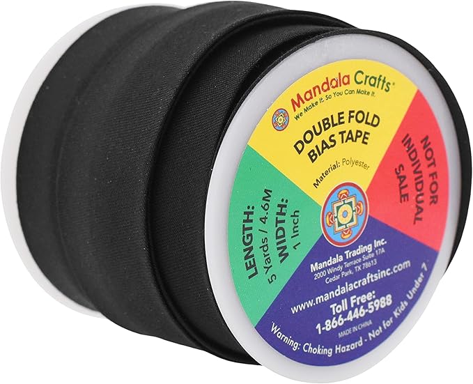Mandala Crafts 60 Yards 1 Inch 12 Assorted Colors Double Fold Bias Tape for Sewing - Bias Binding Tape for Quilting Binding, Hemming, Seam, and Fabric Piping