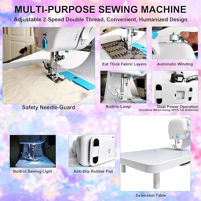 Sewing Machine for Beginners, Starter Safe Sewing Machine For Grandmother, Granddaughter, Adults, 505 New Upgraded Pro Sewing Machines with Extension Table -7 Presser Feet, Foot Pedal