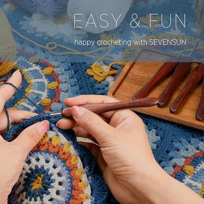 SEVENSUN Mimosa 5.5mm Single Crochet Hook, Available in 0.6mm-6.5mm, Ergonomic Hand Polished Stainless Steel Inline Pointy Wood Handle Crochet Hook for Arthritic Hands, Mother's Day Gifts for Mom