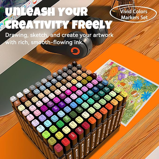 120 Colors Alcohol Markers Set Dual Tip Art Markers for Kids Marker Pens with Pen Holder and Case for Adult Painting Supplies Perfect for Painting, Coloring Book, Sketching and Drawing