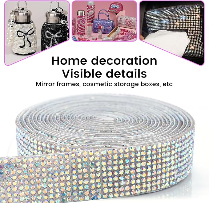 Novani Self Adhesive Rhinestone Ribbon, 0.78 Inch Wide 3 Yards 1 Roll, AB Crystal Diamond Bling Strips for DIY Crafts,Home Decor,Glitter Glass Rhinestone Tape for Crafting,Car Decoration