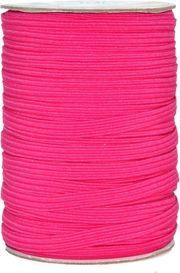 Mandala Crafts 6mm 50 Yds Roll of Hot Pink Elastic Bands for Sewing - 1/4 Flat Elastics Cord - 1 4 Inch Braided Stretch Straps for Crafting