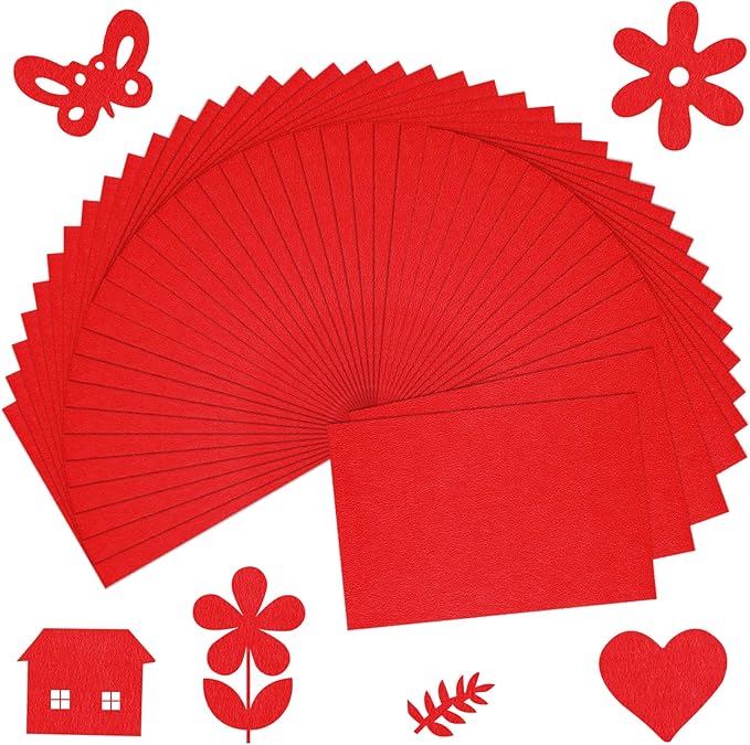 40 Pcs Red Felt Fabric Sheet 8" x 12" Assorted Color Felt Fabric Sheets for Crafts DIY Handcraft Sewing Squares Patchwork Nonwoven