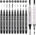 Bianyo Art Drawing Pens Art Supplies - 10 Assorted Art Pens + 2 Black Art Markers, Upgraded Pigment Water-Resistant Archival Ink, Bonus Pouch Bag - Perfect for Artists, Crafters