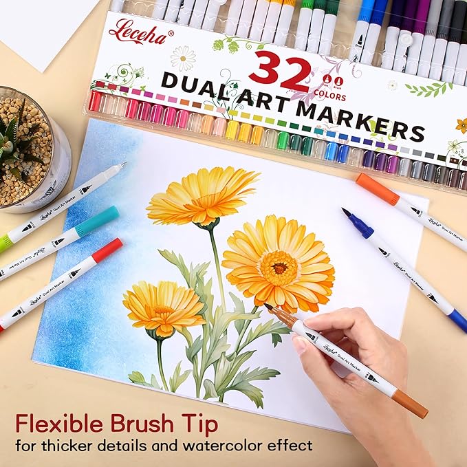 Dual Tip Art Markers Pens for Adult Coloring Books Artist Fine and Brush Tip Colored Pens Water-color Pens for Journaling Note Taking Writing Planning Art Project