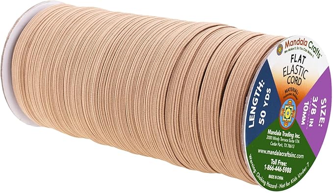 Mandala Crafts 10mm 50 Yds Roll of Nude Elastic Bands for Sewing - 3/8 Flat Elastics Cord - 3 8 Inch Braided Stretch Straps for Crafting
