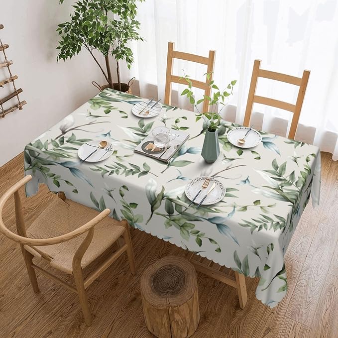 Luxury Watercolor Leaves Rectangle Tablecloth Green Leaf Summer Plant Table Cloth Dining Table Cover for Home Kitchen Restaurant Party Buffet Picnic 54 x 72 Inch
