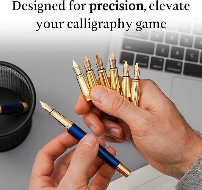 Ellington Pens Luxury Calligraphy Set – Premium Fountain Pen with 6 Nibs, 6 Bottle, 6 Cartridges, Converter, and Elegant Gift Box – Perfect for Calligraphers, Writers, Gifting
