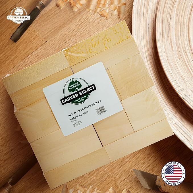 Basswood Carving Blocks Set of 19 – Wood Carving Kit with Premium Bass Blocks – for Crafts & Whittling – Ideal for Beginners & Professionals