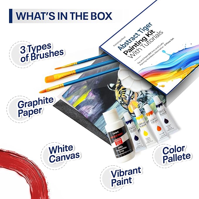 DIY Art Painting Kit for Adults – Learn to Paint Abstract Tiger with Video Tutorials – 9 Pieces Acrylic Paint Set for Adults –Perfect Christmas Crafts & Holiday Gifts for Art Lovers