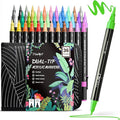 JusArt 36 Colors Acrylic Paint Markers Set with Canvas Bag, Dual Tips with Brush Tip & Fine Tip, No-Bleed, Waterproof, Non-Toxic & Odorless Paint Pens for Rock, Egg, Wood, Canvas, Glass, Ceramic, DIY