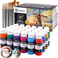 Artecho Acrylic Paint Set 24 Colors 2oz/59ml with 12 Brushes, Art Craft Paints Kit, Paint for Canvas, Rocks, Wood, Fabric, Ceramic and Art Supplies, Non Toxic Paint for Artists and Beginners