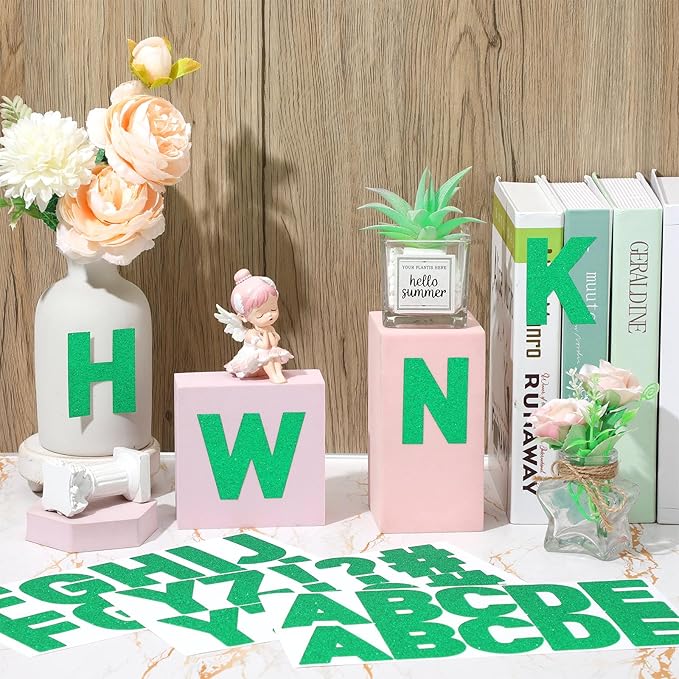 Harloon 232 Pcs 24 Sheets Large Glitter Letter Stickers Big Font Alphabet Letter Self Adhesive Letters Kit Mailbox Stickers for Mailbox Bulletin Boards Classroom Home(Green,2.5 Inch)