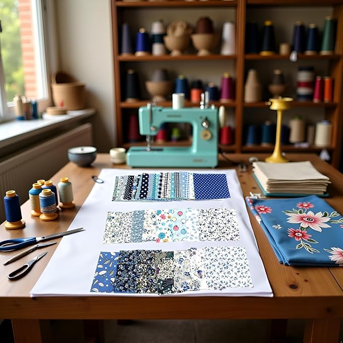 50Pcs 4" x 4" Cotton Craft Fabric Vintage Cotton Fabric Bundle Printed Floral Patchwork Plain Cloth Floral Precut Fabrics for DIY Art Sewing Quilting Scrapbooking (Blue)