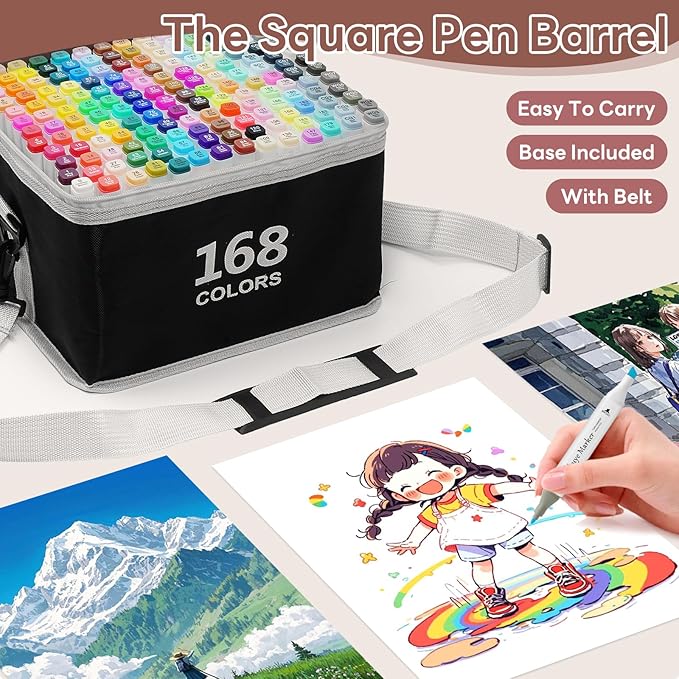 Alcohol Based Art Markers Set 168 Color - Professional Double Sided Marcadores for Artist, Best Blendable Coloring Marker Pens for Adult - Coloring Books No Bleeding Illustration Drawing for Kids
