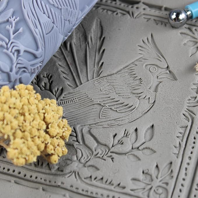 Cardinal Clay Texture Roller (4") - Bird Set #01 - Embossing Pattern Roller for Polymer & Ceramic Clay, Pottery & Crafts