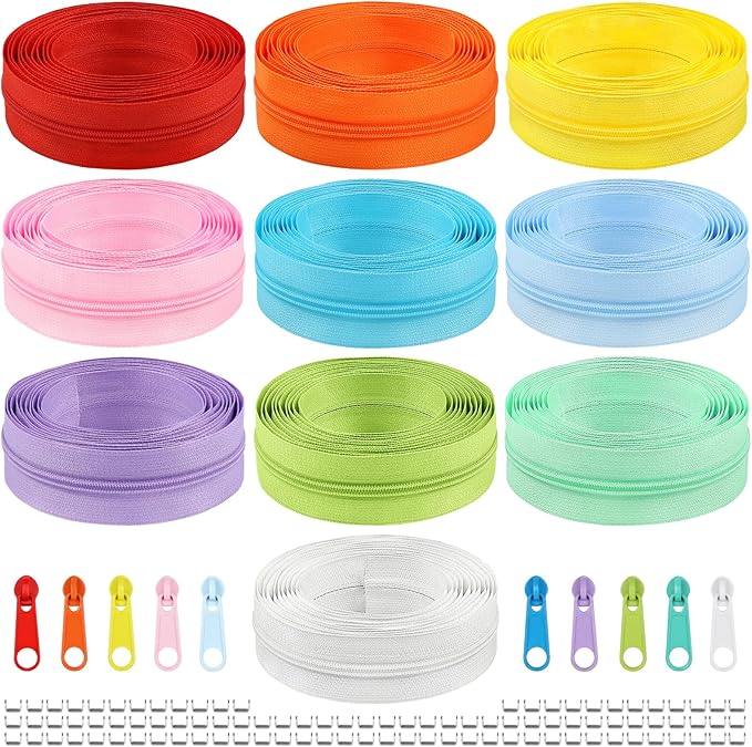 DOITEM 31 Yards 10 Pieces Sewing Zippers #3 Nylon Coil Zippers Assorted Zipper for Sewing with 40 Zipper Sliders for Tailor Sewing Crafts Supplies, 10 Color
