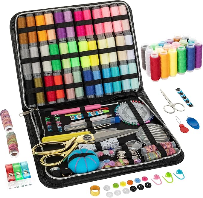 Sewing Kit for Adults, Professional Sewing Kit with 230pcs Premium Sewing Supplies, PU Leather Case,Travel Size, Beginners Friendly, Suitable for Home Clothing Repair, Emergency, Gifting, DIY