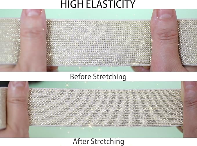 Glitter Yellow Knit Elastic Band for Sewing 1-1/2inch 5 Yards Metallic Gold Ribbon Trims Spool Non-Slip Heavy Elastic Stretchy Strap for Pants Waistband-Wigs-Skirts-Craft Projects